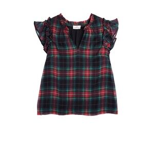 Women's Tartan Ruffle Sleeve Top